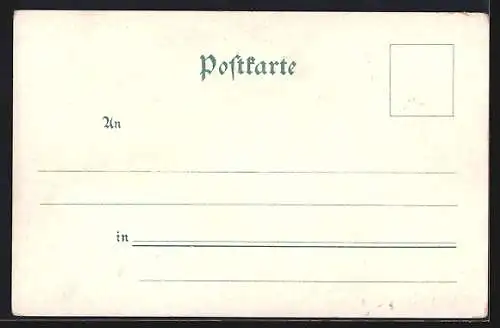 Lithographie Rüdesheim am Rhein, National-Denkmal, Ortsansicht, Bahnhof der Zahnradbahn