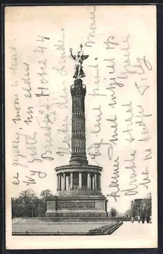 AK Berlin-Tiergarten, Siegessäule mit Passanten