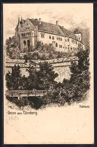 Künstler-AK Nürnberg, Blick zum Schloss