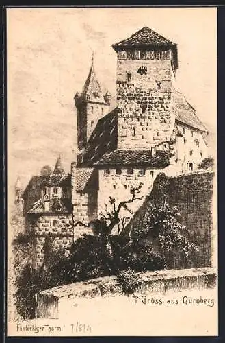 Künstler-AK Nürnberg, Fünfeckiger Turm