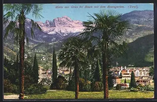 AK Gries - Bozen, Parkanalgen mit Stadtblick mit dem Rosengarten