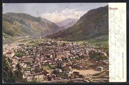 AK Bozen, Stadtansicht aus der Vogelschau