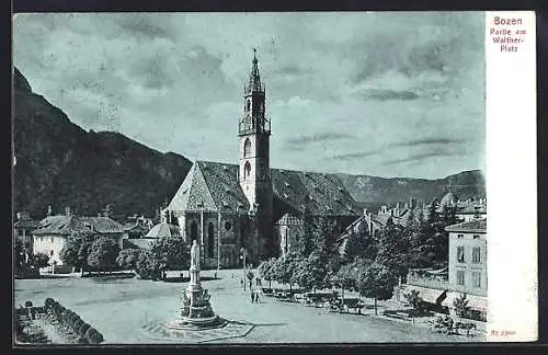 Mondschein-AK Bozen, Partie am Walther-Platz