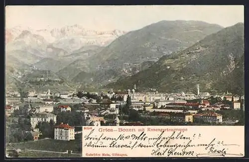 AK Gries-Bozen, Stadtpanorama mit Rosengartengruppe