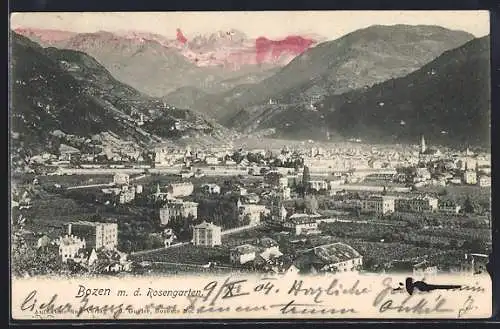 AK Bozen, Ortsansicht mit Rosengarten