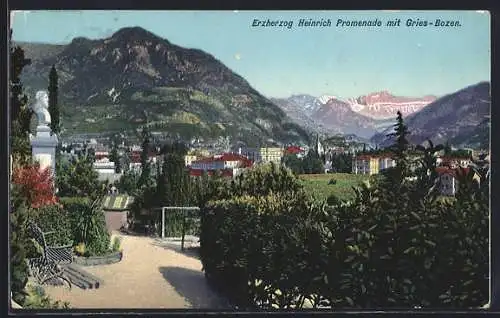 AK Bozen, Erzherzog Heinrich-Promenade mit Gries