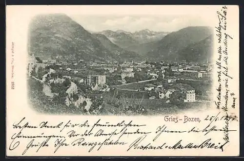 AK Gries-Bozen, Totalansicht mit Bergpanorama