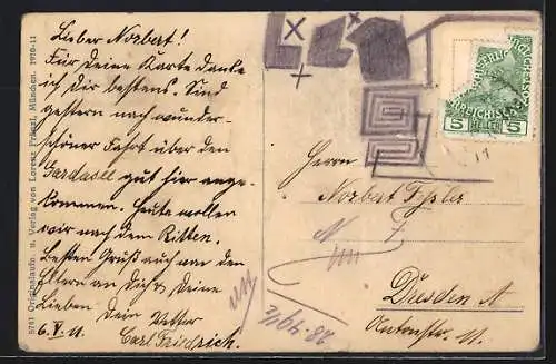 AK Bozen /Bolzano, Partie aus der Stadt gegen Schlern und Rosengarten