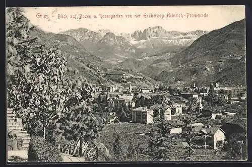 AK Bozen-Gries, Stadtblick mit Rosengarten von der Erzherzog Heinrich-Promenade