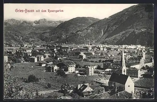 AK Bozen-Gries, Ortspanorama mit dem Rosengarten