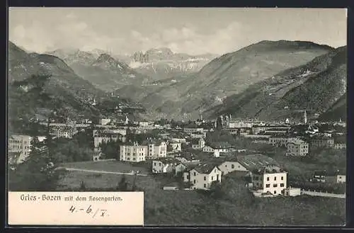 AK Gries-Bozen, Stadtansicht mit dem Rosengarten