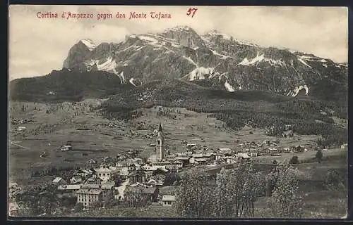 AK Cortina d`Ampezzo, Ortsansicht gegen den Monte Tofana