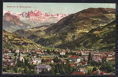 AK Bozen, Stadtblick mit dem Rosengarten