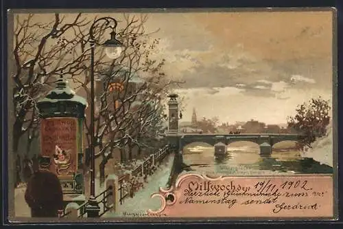 Künstler-AK Theodor Guggenberger: Stadtansicht an einem trüben Wintertag