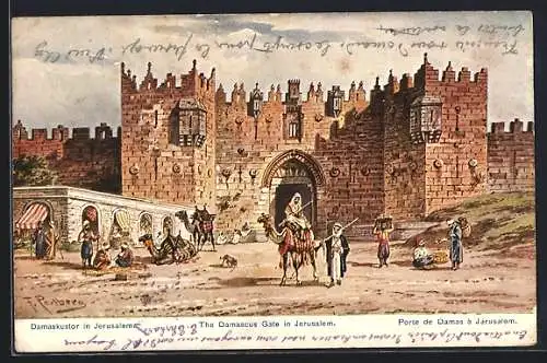 Künstler-AK F.Perlberg: Jerusalem, Das Damaskustor