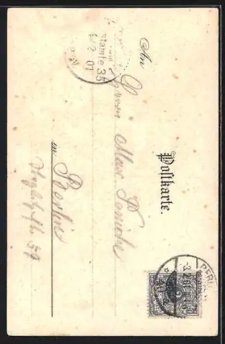 Lithographie Bergsteigerpaar bei der Rast