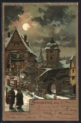 Künstler-AK Theodor Guggenberger: Samstag, Ortspartie im Winter