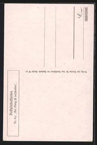 Künstler-AK junger Mann spielt auf einer Laute, Spruch Der Sang ist verschollen Der Wein ist verraucht