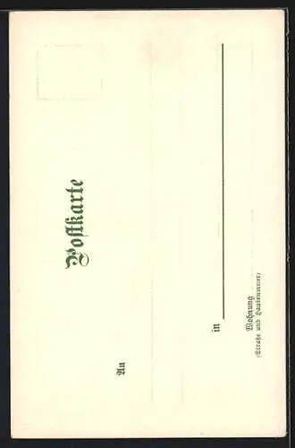 Künstler-Lithographie Theodor Guggenberger: Montag, winterliche Landschaft mit Sichelmond, Allegorie