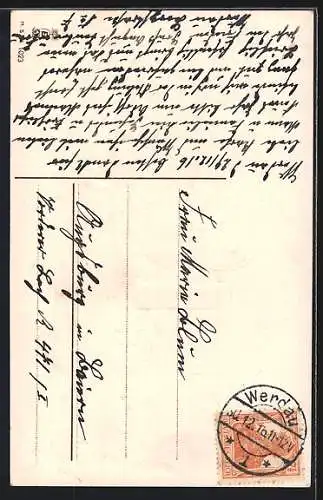 Lithographie Kinder an einer Schatulle mit Taschenuhr