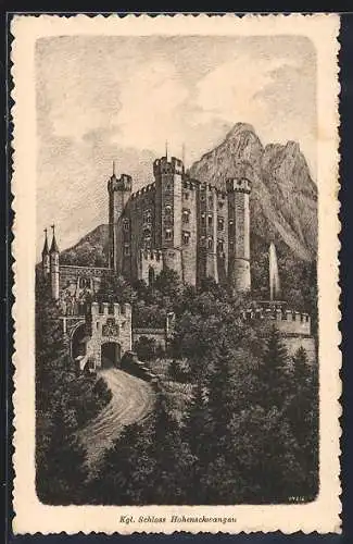 Künstler-AK Hohenschwangau, Königliches Schloss