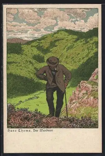 Künstler-AK Hans Thoma: Wanderer im Gebirge