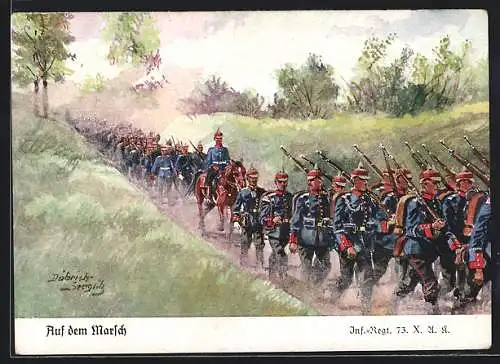 Künstler-AK Döbrich-Steglitz: Soldaten auf dem Marsch