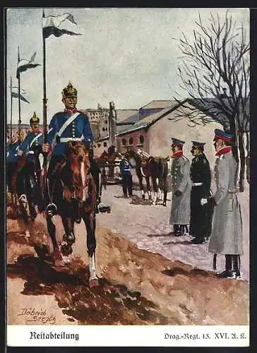 Künstler-AK Döbrich-Steglitz: Dragoner-Regiment 13, Reitabteilung