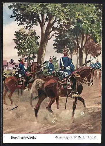 Künstler-AK Döbrich-Steglitz: Kavallerie-Spitze, Gren.-Regt. z. Pf. Nr. 3. II. A.k.