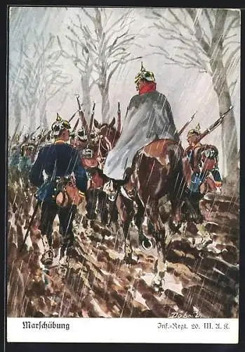 Künstler-AK Döbrich-Steglitz: Marschübung, Inf.-Regt. 20