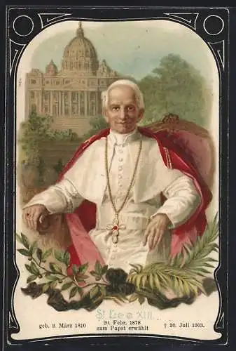 Lithographie Porträt Papst Leo XIII.-gestorben 20.Juli 1903