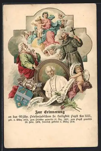 Lithographie Zur Erinnerung an das 60 jähr. Priesterjubiläum Sr. Heiligkeit Papst Leo XIII.