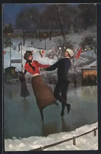 AK Paar tanzt auf Schlittschuhen übers Eis