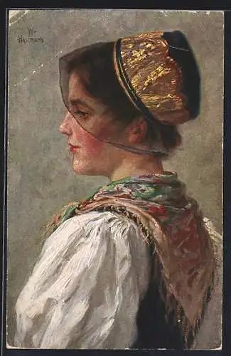 Künstler-AK sign. W. Hasemann: Mühlenbacherin in Tracht