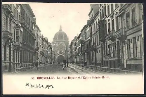 AK Bruxelles, La Rue Royale et l`Eglise Sainte-Marie