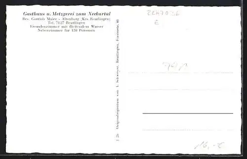 AK Altenburg /Krs. Reutlingen, Gasthaus und Metzgerei zum Neckartal