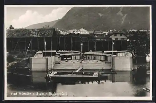 AK Bad Münster a. Stein, Ansicht der Badeanstalt
