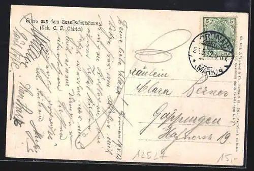 AK Grünau i. Mark, Gasthof Gesellschaftshaus, Garten mit Dampferlandeplatz