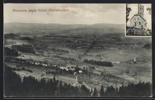 AK Putzleinsdorf, Panorama gegen Süden, Kirche