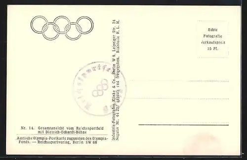 AK Berlin, das Reichssportfeld mit Dietrich-Eckardt-Bühne aus der Luft gesehen