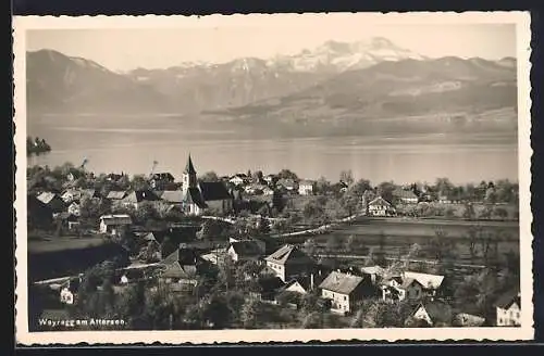 AK Weyregg am Attersee, Teilansicht mit den Bergen