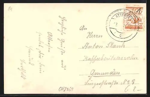 AK Attersee, Ortspartie mit Kirche vom See aus, Segelboote