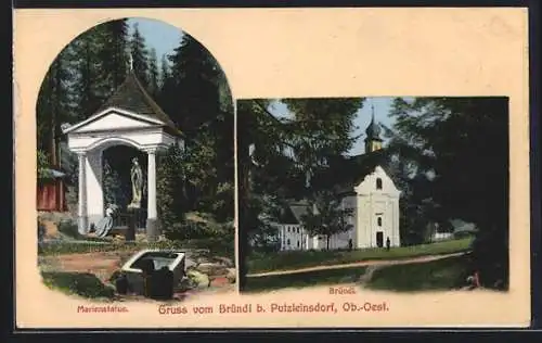 AK Putzleinsdorf, Bründl und Marienstatue