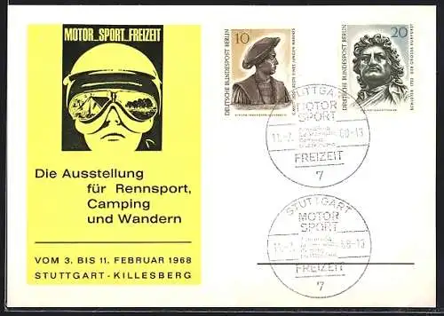 AK Stuttgart-Killesberg, Ausstellung Motor, Sport, Freizeit 1968, Kopf mit Helm und Brille