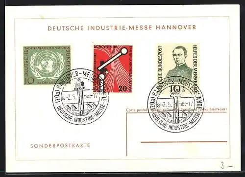 AK Hannover, Deutsche Industrie-Messe 1956, Sonderstempel und -briefmarken