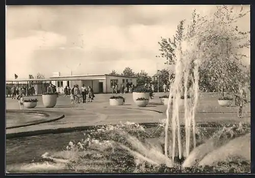 AK Erfurt, Internationale Gartenbauausstellung, Wasserkunst auf dem Ausstellungsgelände