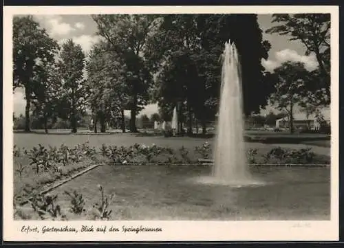 AK Erfurt, Gartenschau, Blick auf den Springbrunnen