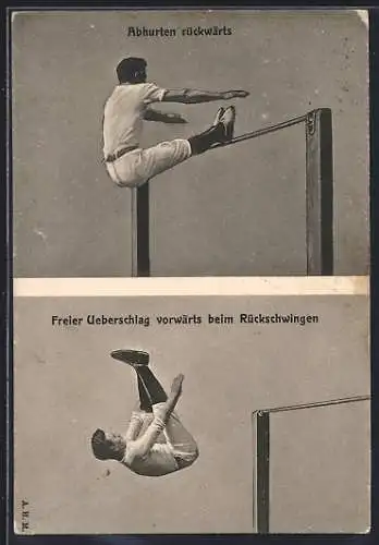 AK Turner bei einer Übung am Reck, Abhurten rückwärts