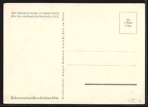 AK Köln, 14. Deutsches Turnfest 1928, Fahnenaufmarsch im Stadion Köln