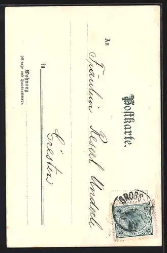 Lithographie Dame im festlichen Gewand am Wegesrand, Jugendstil